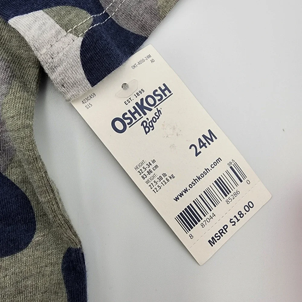 OshKosh Bgosh Boys Camouflage Button Henley‎ T-Shirt Top Size 24M